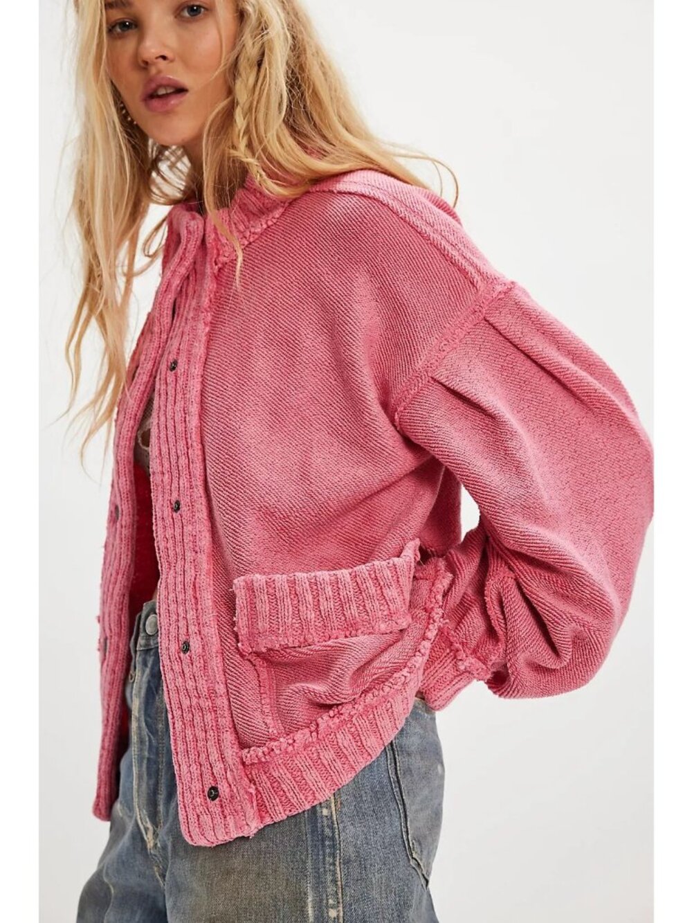 Free People We The Free Cute In This Cardi Hot Pink Boho Chic Grunge Womens L